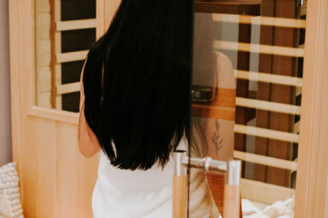 woman going into a sauna